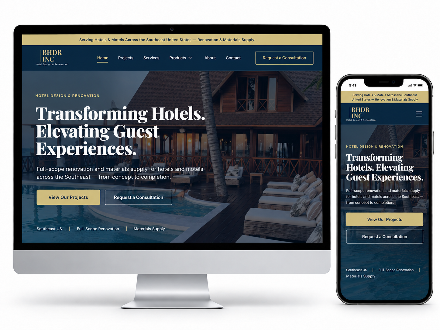Hotel renovation website design example