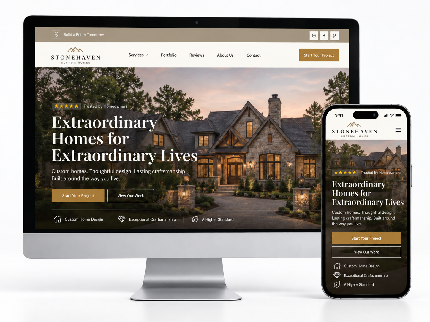 Custom home builder website design example