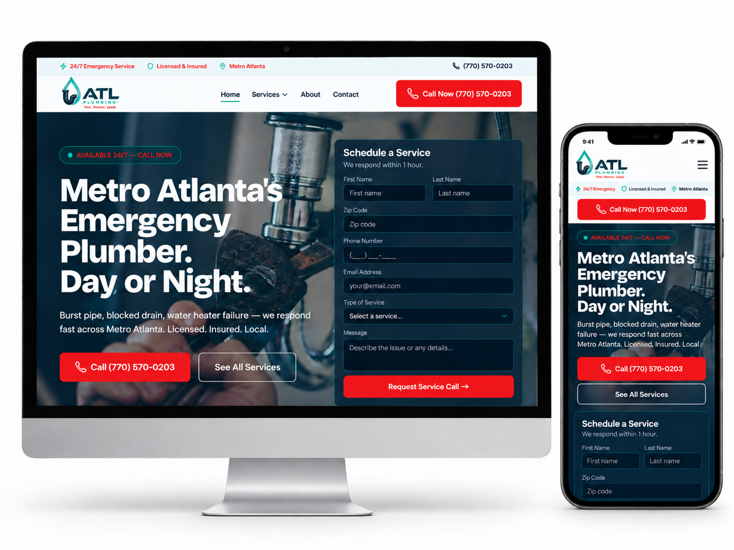 Plumbing contractor website design example