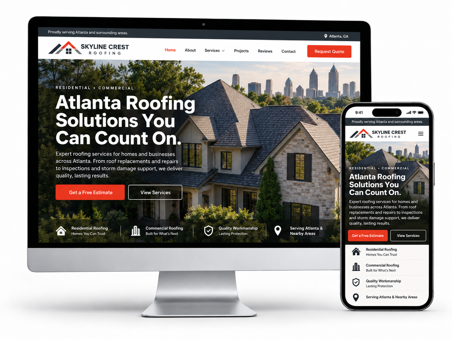 Roofing contractor website design example
