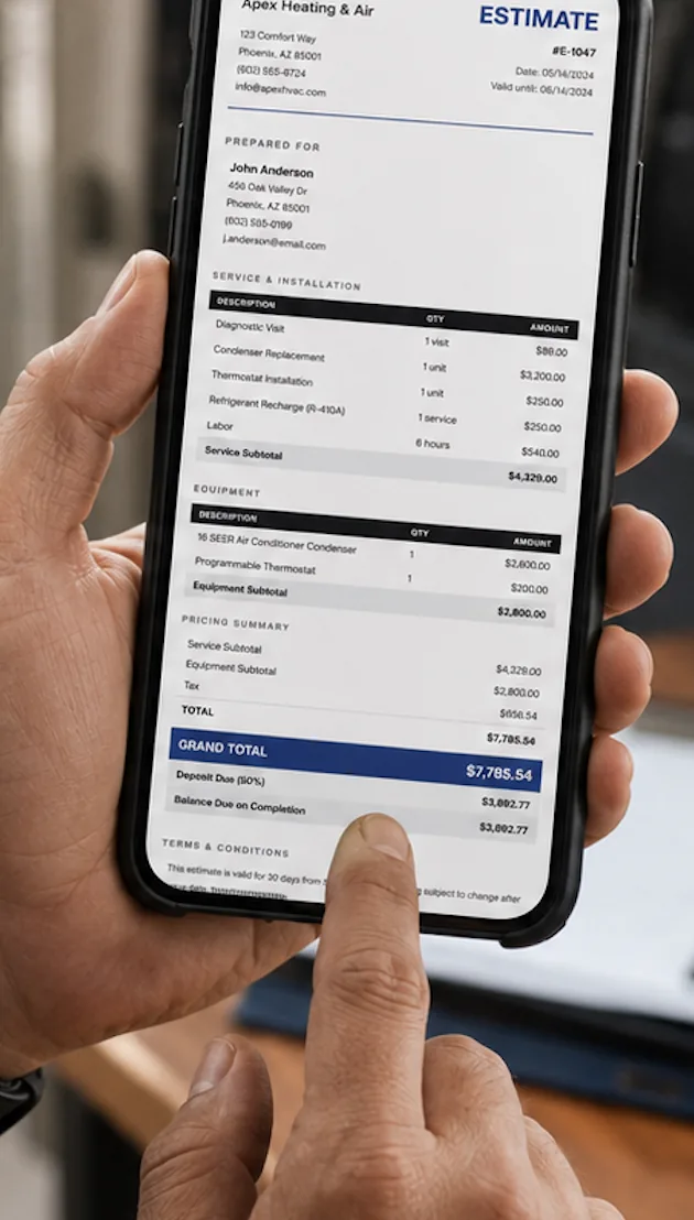 Contractor reviewing a branded estimate on a phone