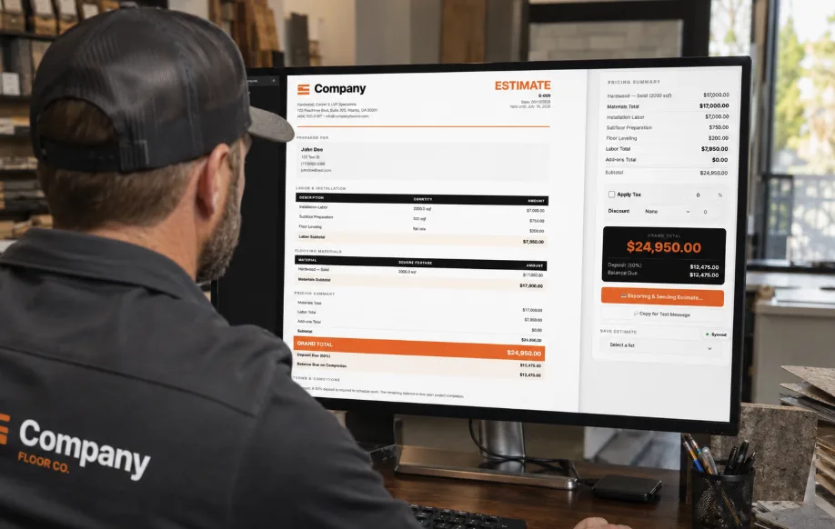 Contractor reviewing a branded estimate on a monitor