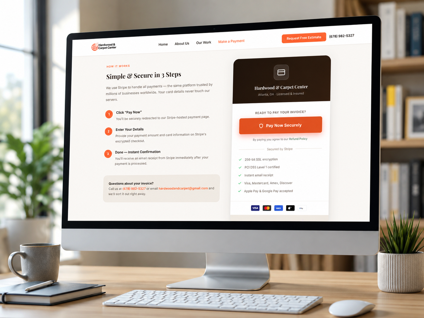 Contractor payment page shown on a desktop — built by CoreX Solutions