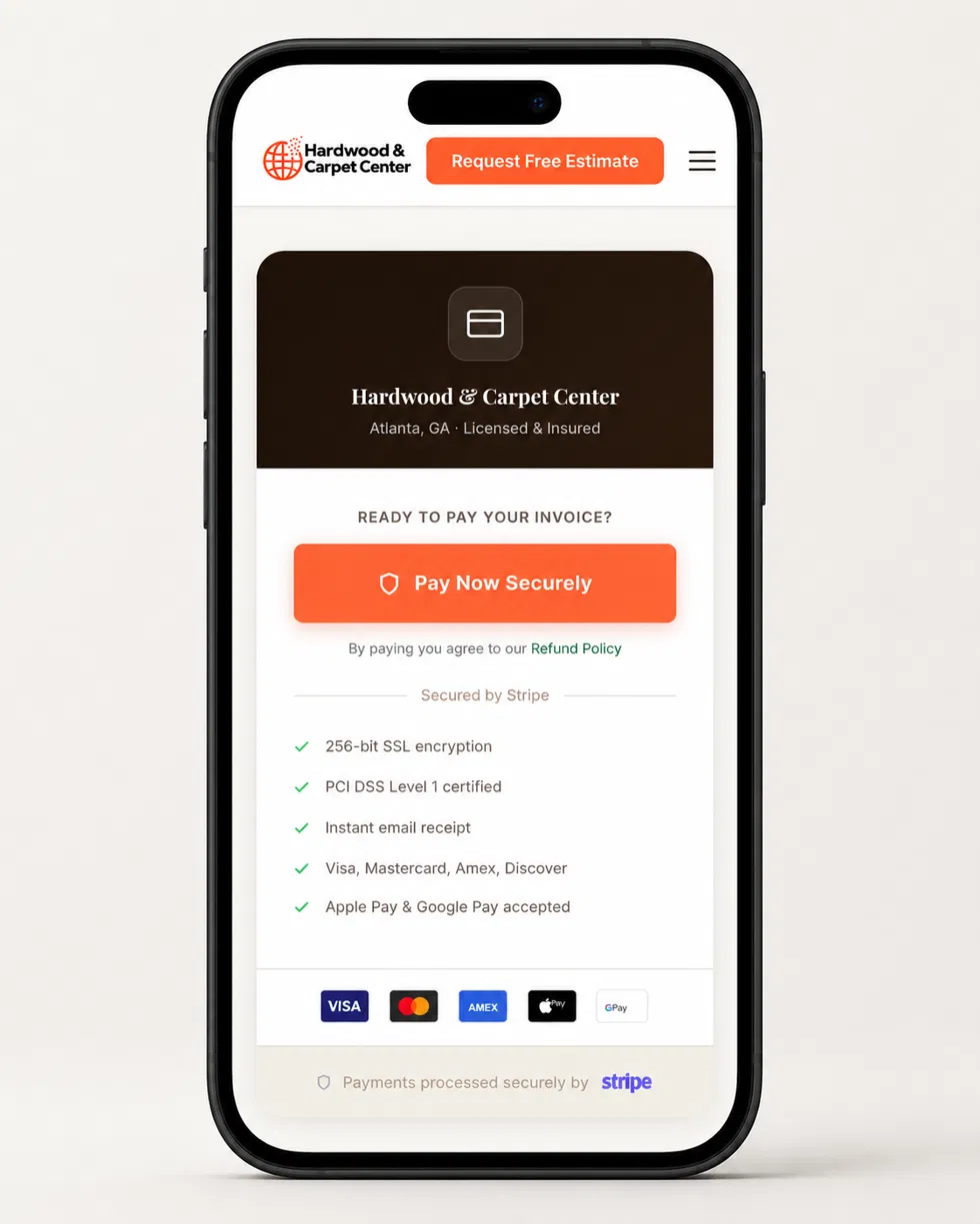 Customer paying a contractor invoice on a mobile phone