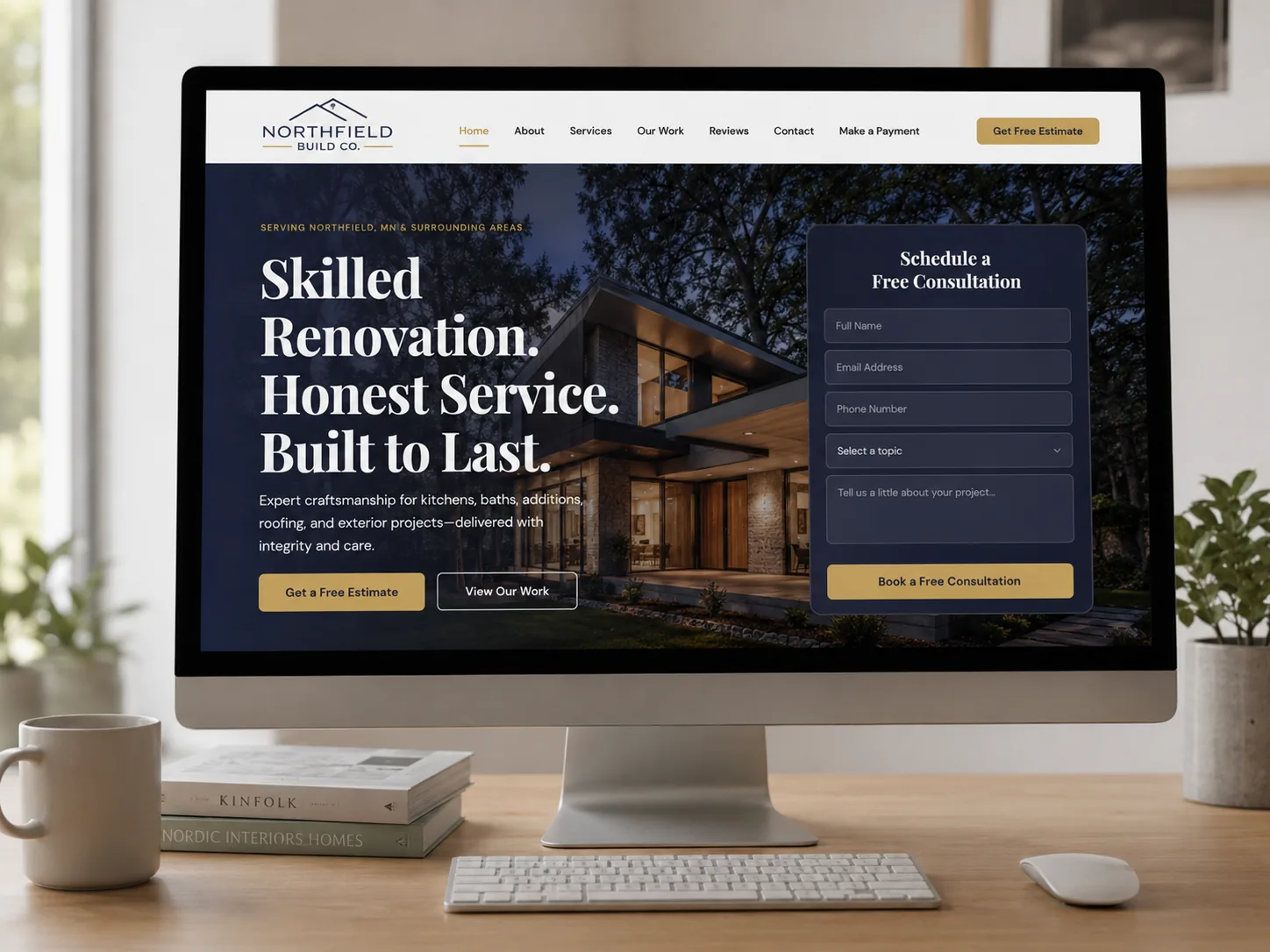 Contractor website shown on a desktop — built by CoreX Solutions